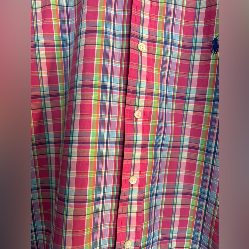 Ralph Lauren Men's Pink Vibrant Plaid Button-Down Long Sleeve Shirt Size XL - Picture 4 of 7